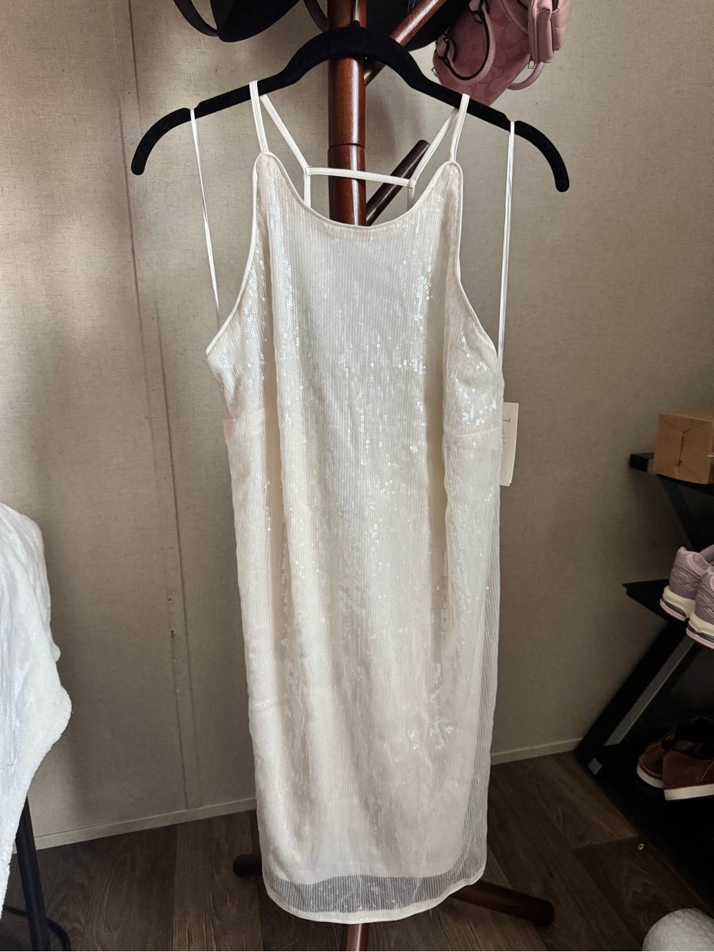 wild fable Ivory Sequin Midi Slip Dress